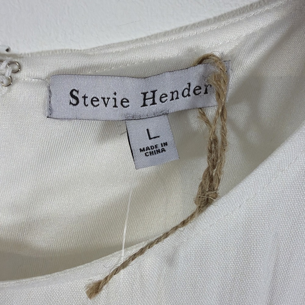 Stevie Hender White Wrap Midi Dress Large NWT Rayon Lined 3/4 Sleeve Tie Waist - Picture 7 of 11